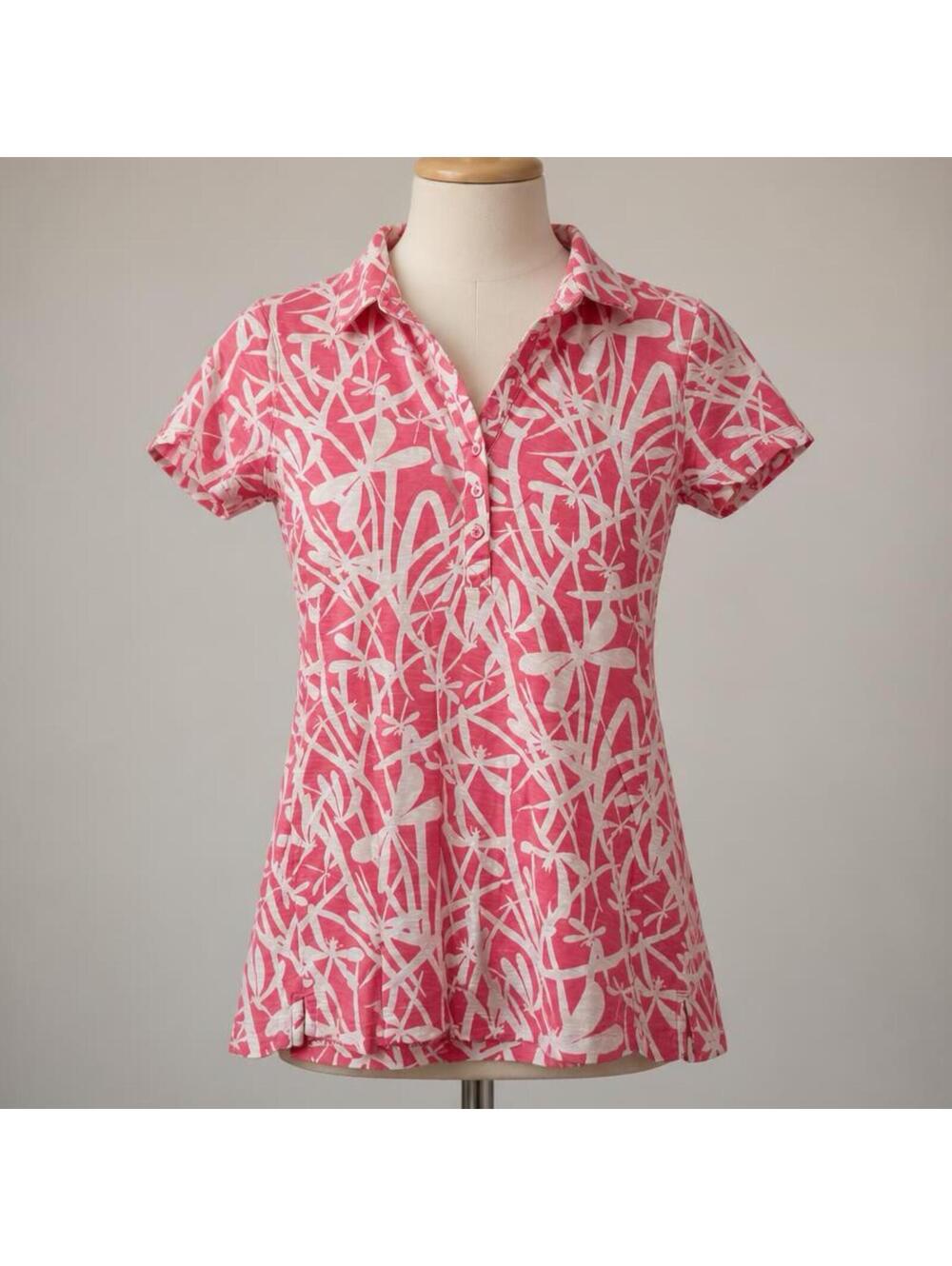 Lilly Pulitzer Pink and White Short Sleeve Polo Shirt Size Small